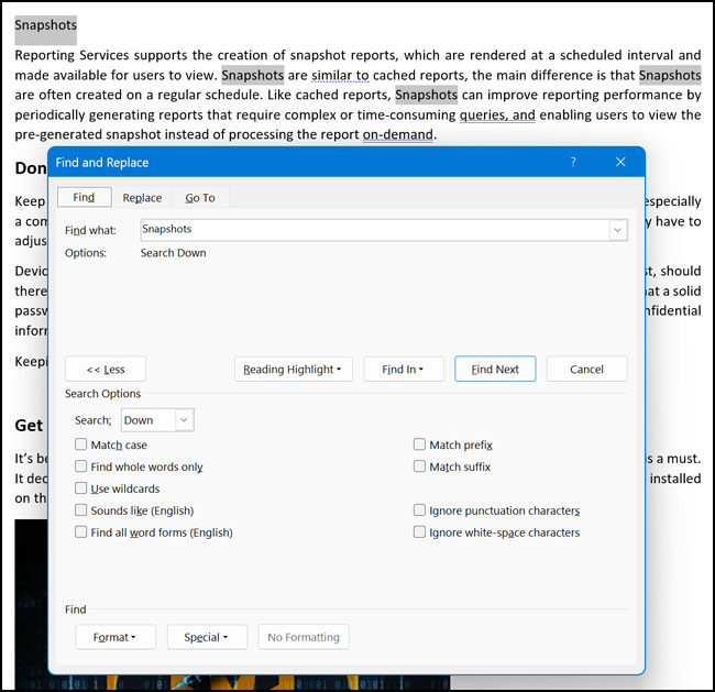 Microsoft Find and Replace