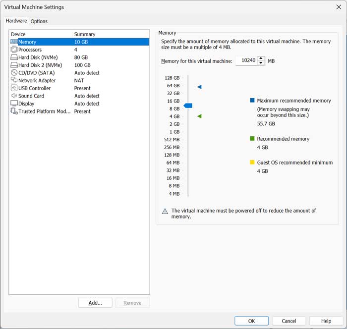 Virtual Machine Settings