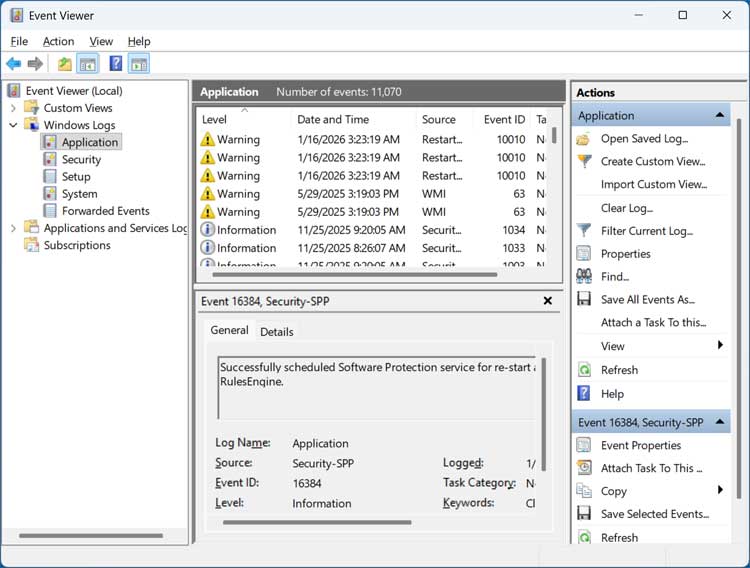 Event Viewer details