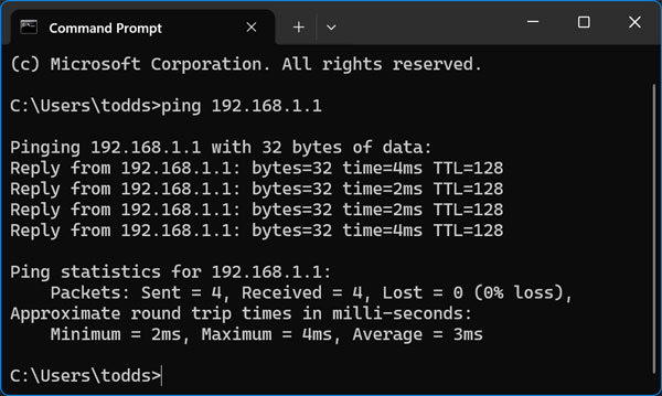 Ping command prompt window