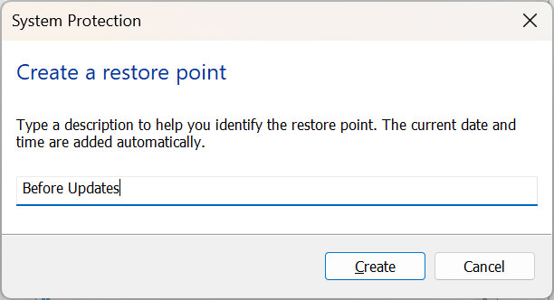 Name restore point