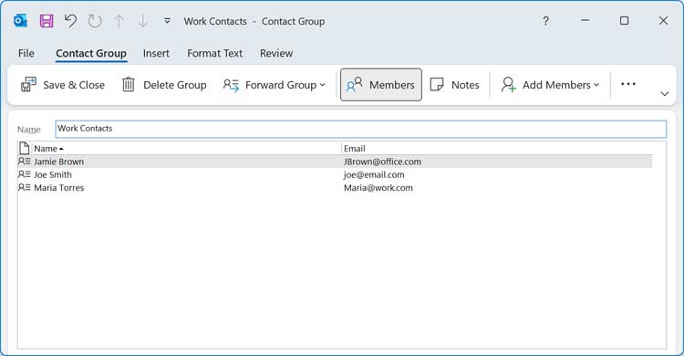 Creating an Outlook Distribution List Group