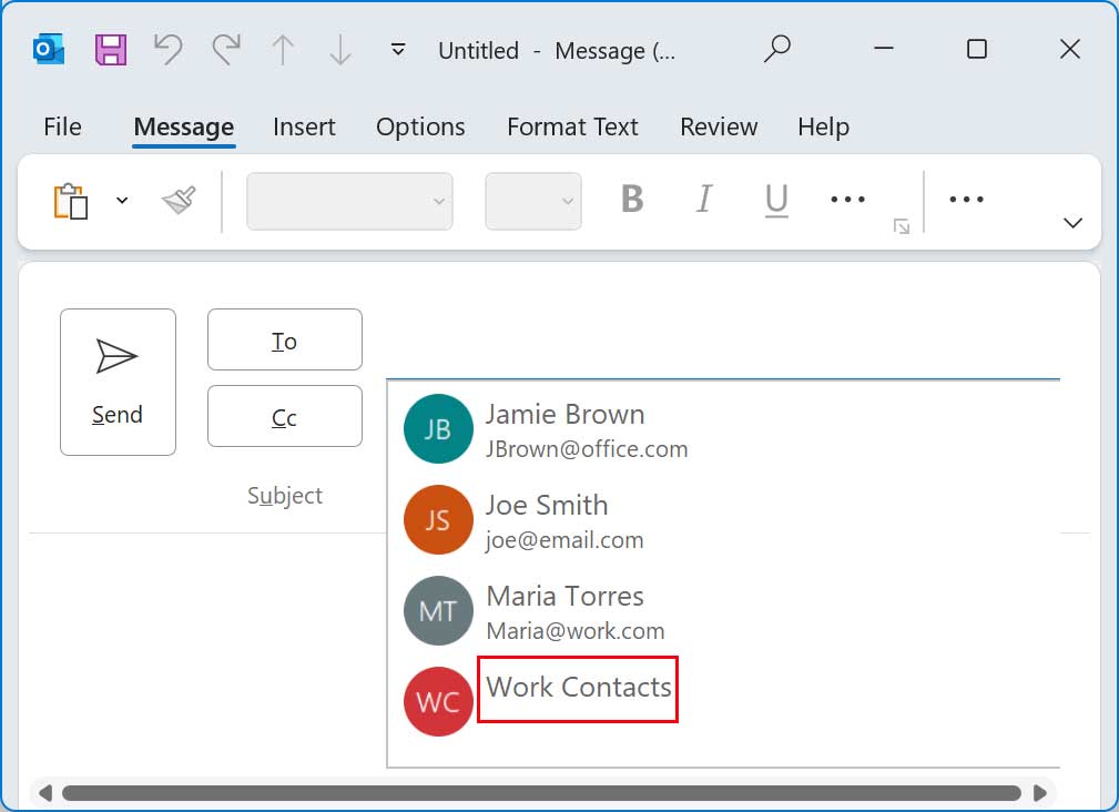 Send email to Outlook Distribution List Group