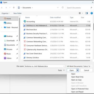 Open a Microsoft Office Document as Read Only or as a Copy