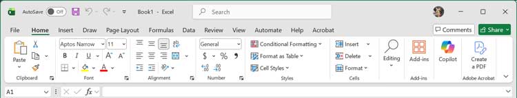 Excel Ribbon and tools