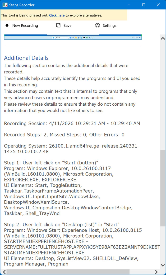 Problem Steps Recorder notes