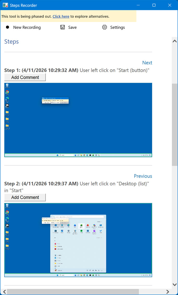 Steps Recorder results