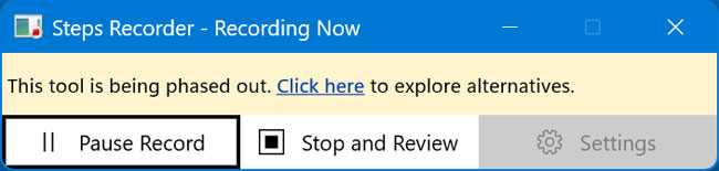 Problem Steps Recorder running