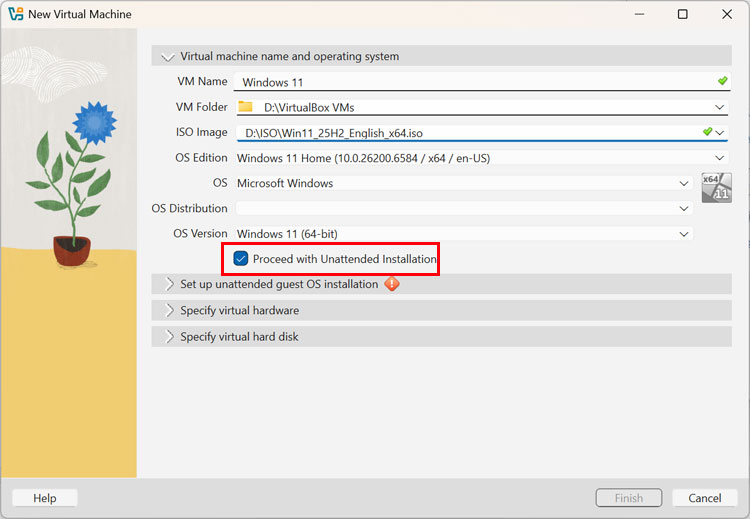 VirtualBox new virtual machine wizard