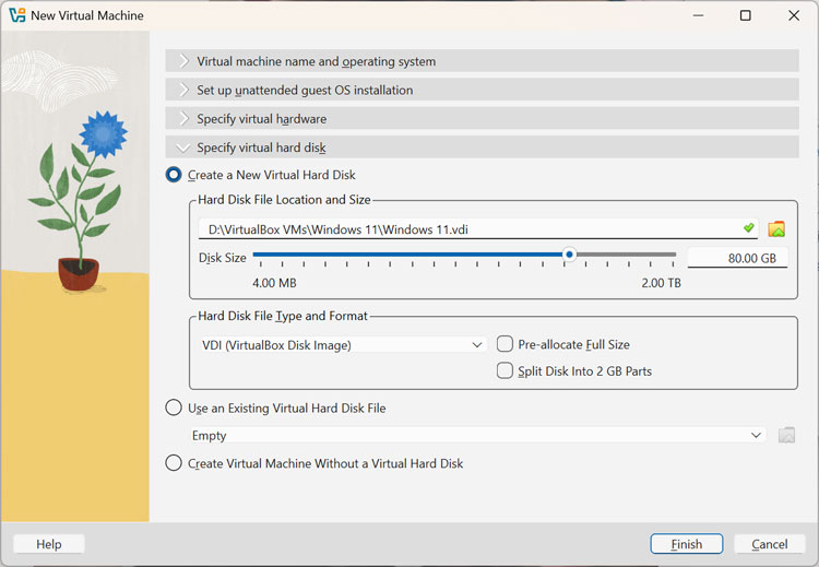 VirtualBox create VDi