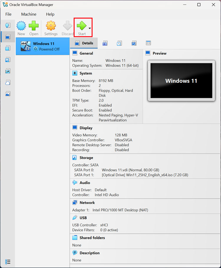 VirtualBox new VM ready