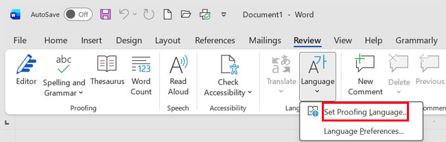 Word Review tab