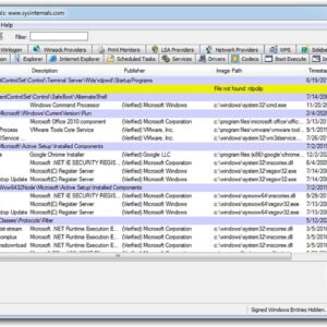 Sysinternals Autoruns Startup Information Utility