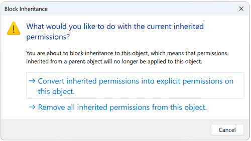 Security block inheritance warning