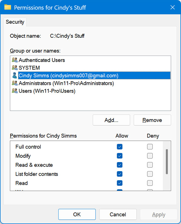 Folder user permissions
