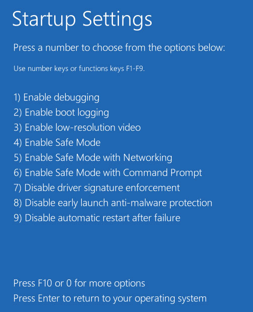 Recovery startup options