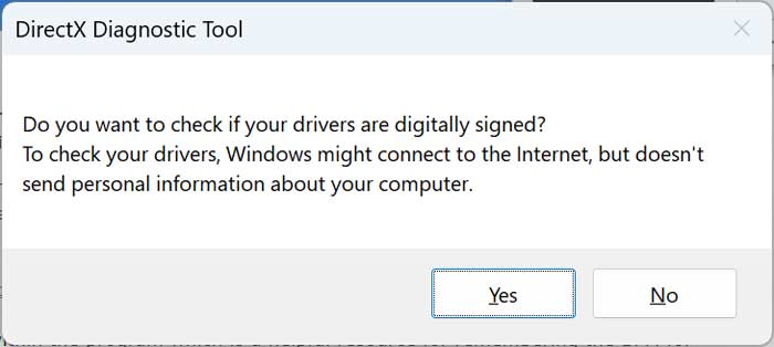 DirectX Diagnostic Tool check if drivers are digitally signed