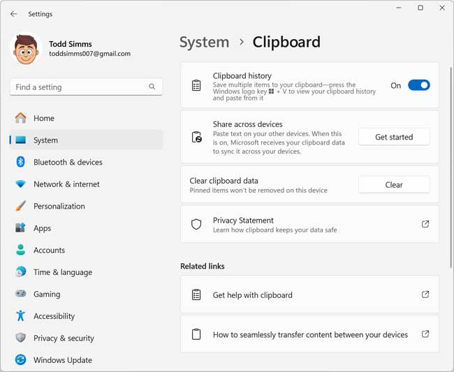 Configuring Windows Clipboard History