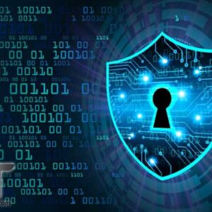 Security graphic with shield and lock