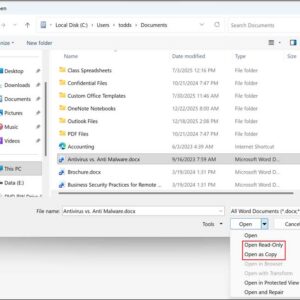 Open a Word Document as Read-Only or as a Copy