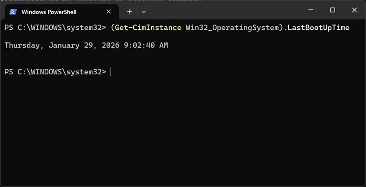 (Get-CimInstance Win32_OperatingSystem).LastBootUpTime