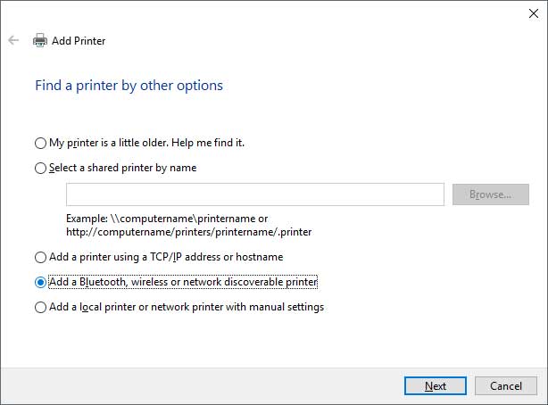 Windows add a printer