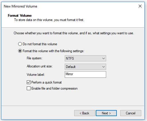 Windows RAID1 Mirrored Volume
