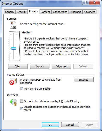 Internet Explorer Options