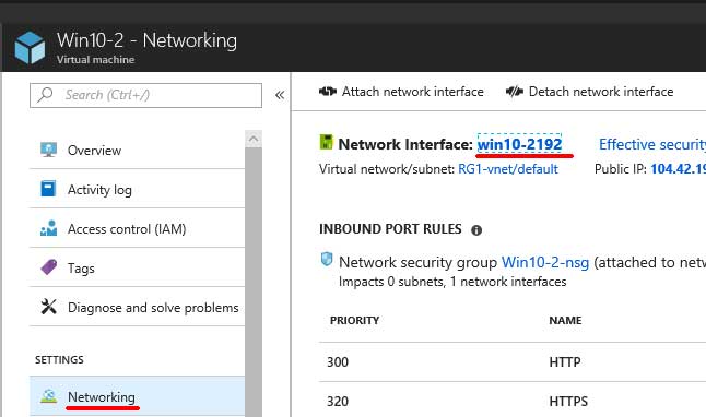 Microsoft Azure network interface