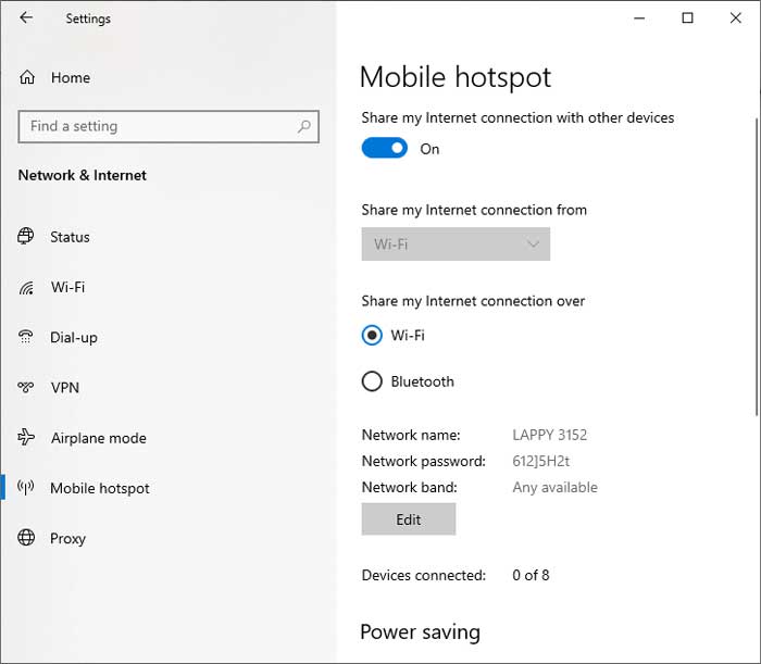 Windows Mobile Hotspot