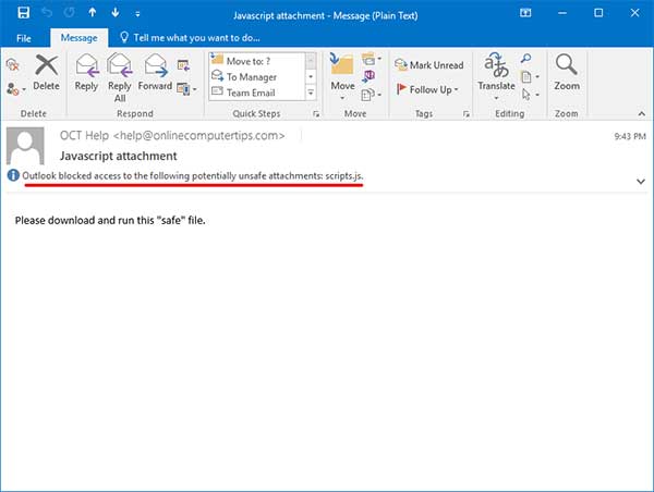 Outlook blocked attachment
