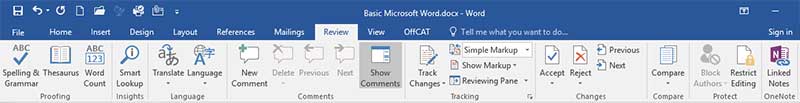 Microsoft Word Review Tab