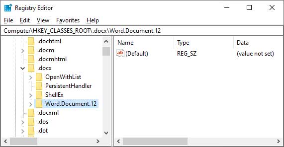 Windows registry Word.Document.12