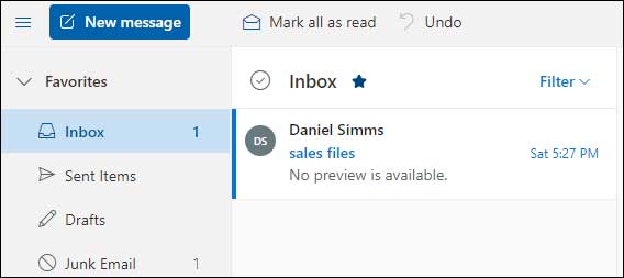 Outlook.com Inbox folder