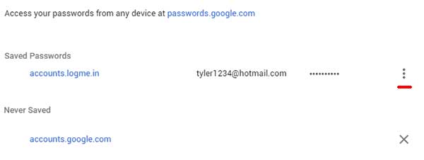 Google Chrome Saved Passwords