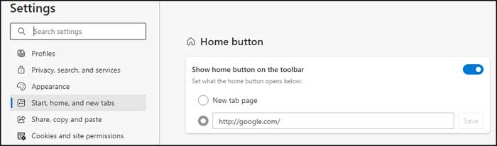 Microsoft Edge enable home button