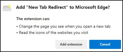 Microsoft Edge new tab redirect