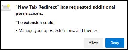 Microsoft Edge new tab redirect