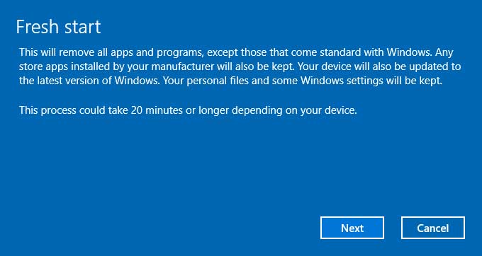 Windows 10 Fresh Start
