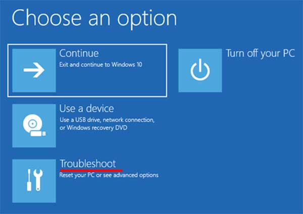Windows 10 Recovery Choose an Option
