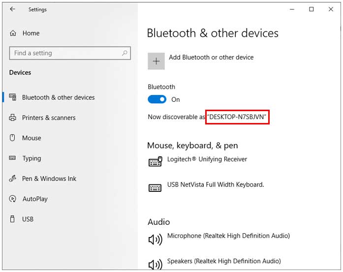 Windows Bluetooth settings