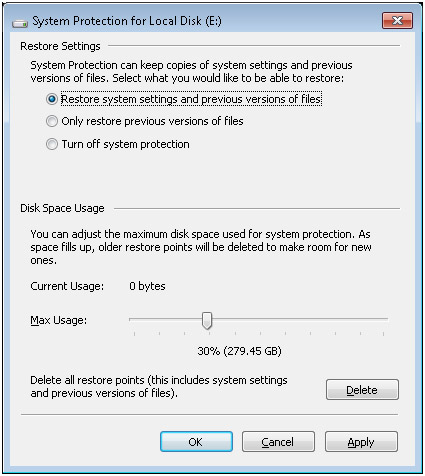 System Protection Settings