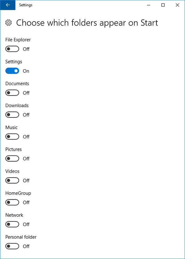 Windows 10 Start Menu Settings