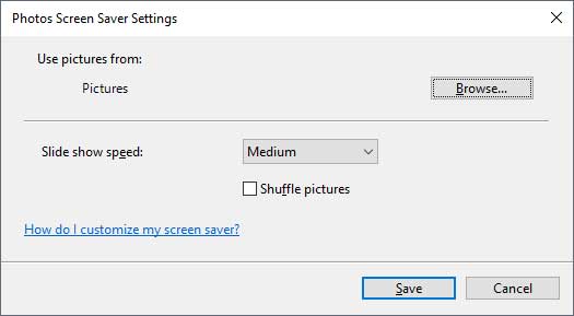 Windows slideshow screensaver settings