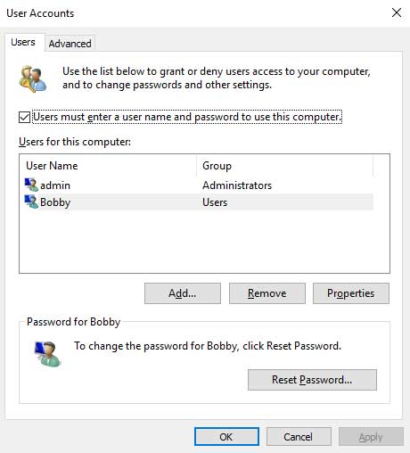 Windows User Accounts nplwiz