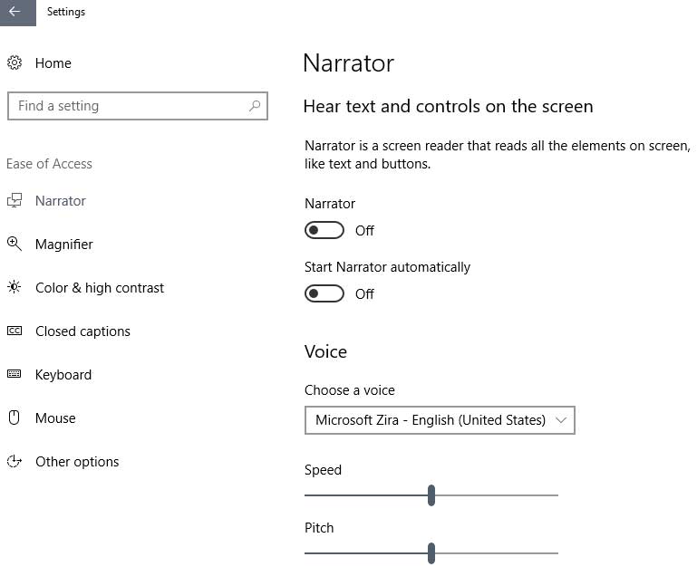 Windows 10 Ease of Access Settings