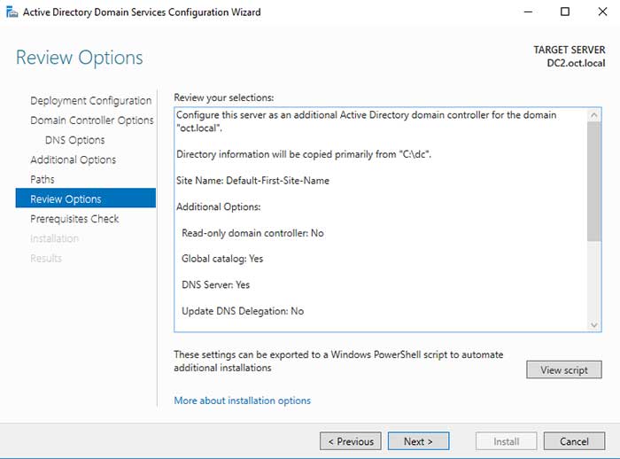 domain controller review options