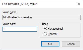NtfsDisableCompression registry setting