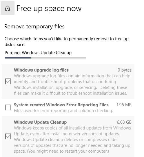 Windows 10 Free up space now