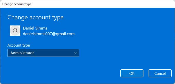 Windows 11 change user account type